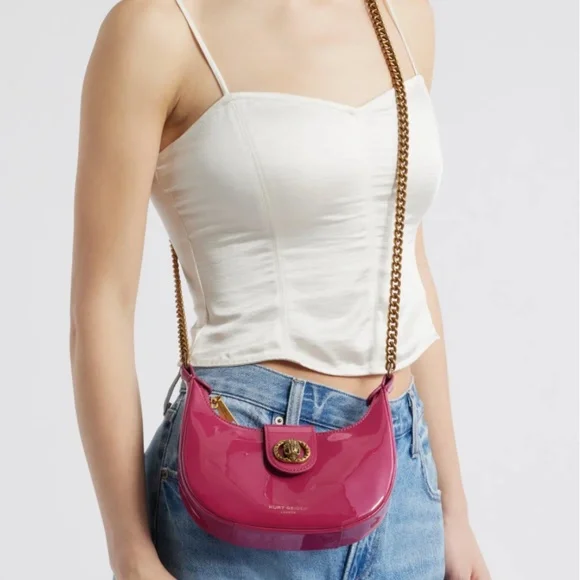 Kurt Geiger London Small Leather Chelsea Hobo Crossbody Bag  in Fuchsia NWT - Picture 5 of 5